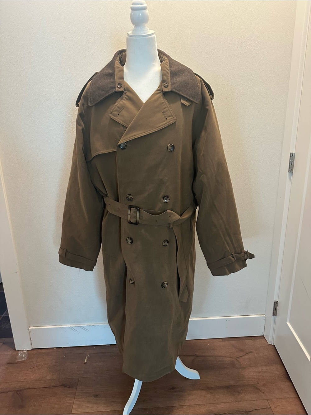 London Fog Tan Trench Coat with wool Collar